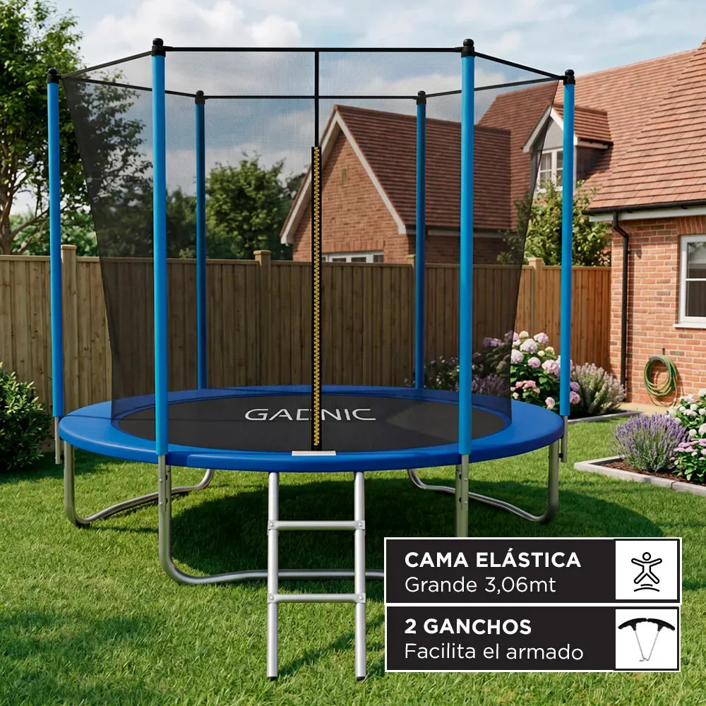 Cama Elastica Trampolin Gadnic 3.04 Metros Red Seguridad Reforzada Proteccion Perimetral Jardin Exterior