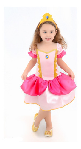 Fantasia Vestido Peach Aurora Princesa Infantil Festa