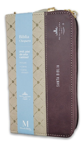 Biblia Rvr60 Chequera Crema Y Café Agarradera Y Cierre 8 Pts