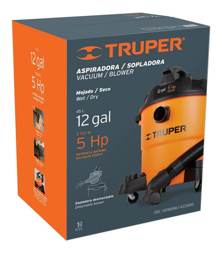 Imagen 3 de 3 de Aspiradora Truper ASPI-12 45L naranja y negra 120V 60Hz