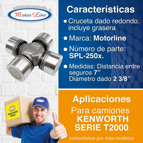 Imagen 4 de 9 de Cruceta 7 Pulgadas Spl-250x Para Kenworth Serie T2000