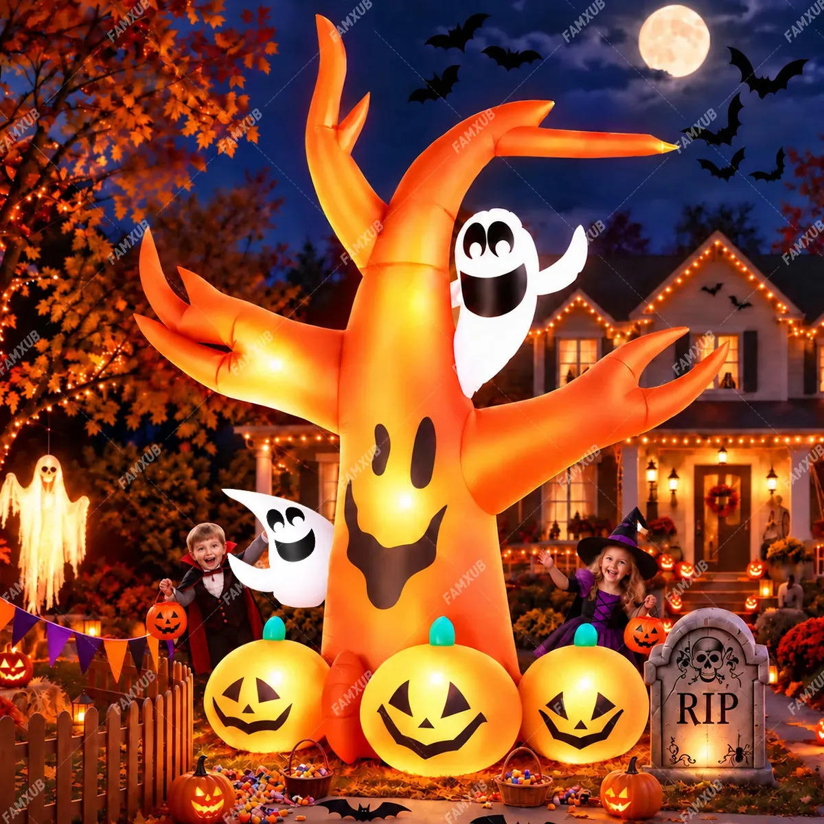 2.8m Inflable De Halloween Árbol Fantasma Calabazas Jumbo. Inflable De Halloween Día de Muertos Decoración De Jardín Inflable