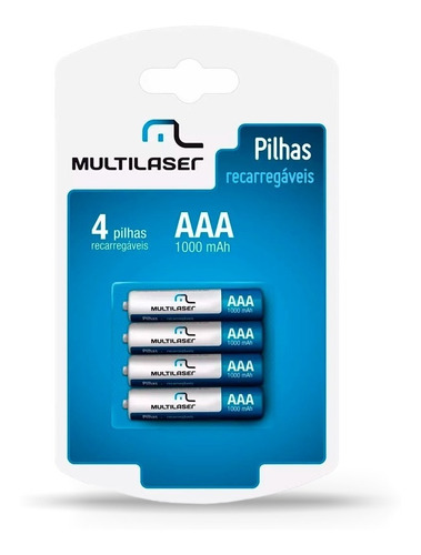 Kit 04 Pilhas Recarregável Multilaser Aaa 1000 Mah