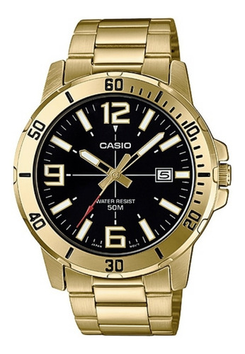 Casio MTP-VD01G-1BVUDF Relógio Masculino Collection Dourado Cor do fundo Preto 