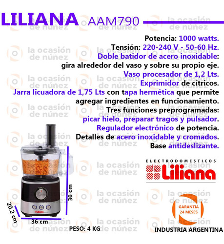 Imagen 2 de 7 de Multiprocesadora Liliana Fullpross 1000w 9 En 1 Am790
