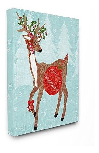 Stupell Industries Seasons Greetings With Reindeer Canvas Wa