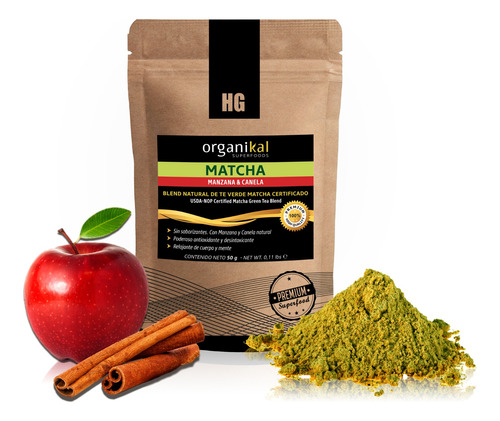 Organikal Superfoods Te Verde Matcha Manzana Y Canela X 50g