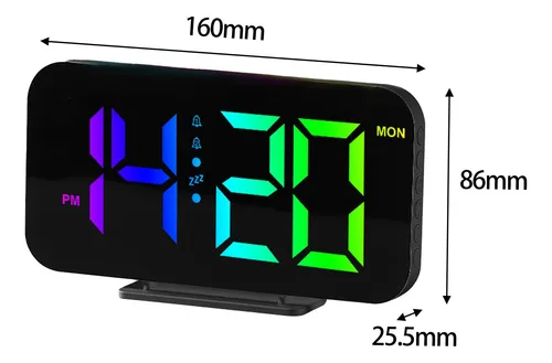 Reloj Despertador Digital Luz Nocturna Colorida Con Negro