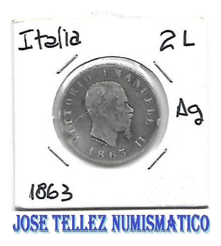 Italia Moneda 2 Liras Año 1863 Plata Palermo 