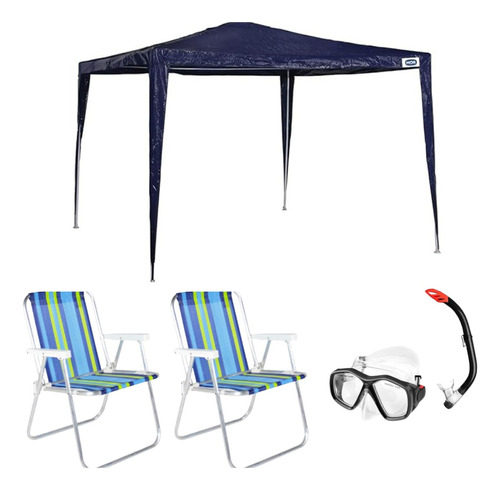Tenda De Praia Gazebo+ Cadeira De Praia+ Kit De Mergulho