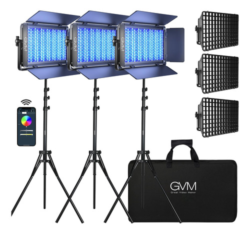 Gvm - Luz De Video Led Rgb 1500d Con Caja De Luz, Kit De Ilu