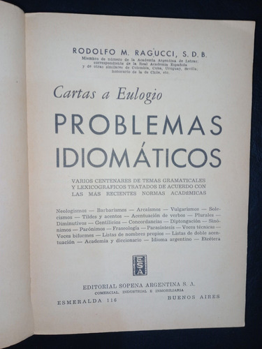 Cartas A Eulogio Problemas Idiomáticos Rodolfo Ragucci