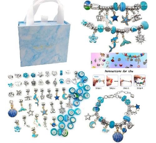 63 Piece Children's Beaded Bracelet Set + Pouch