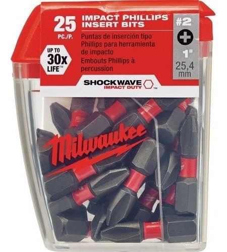 Puntas Milwaukee 48-32-4604 # 2 Phillips Shockwave Insert Bi