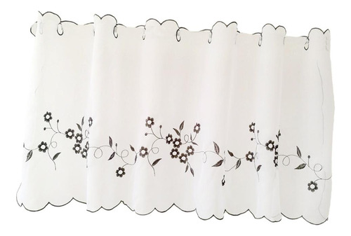 Media Cortina Bordada Con Ojales Cafe Valance Gris 60x140cm