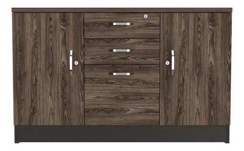 Biblioteca Gabinete Home Office 3 Cajones Color negro-coñac