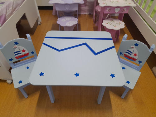 Imagen 6 de 8 de Juego De Mesa Y 2 Sillas Infantil Pintada Decorada