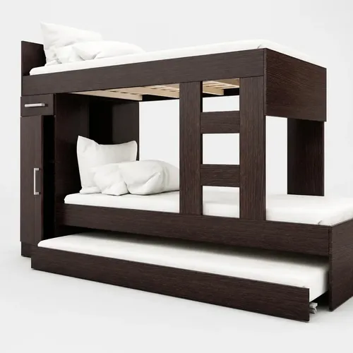 Cama Cucheta Nido Marinera Moderna Orlandi Triple 1 Plaza Con Estantes y Cajon Color Wengue - imagen 1