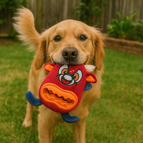 Juguete Para Perros Peluche Toro Para Alimento Cachorros Color Rojo Diseño Perro