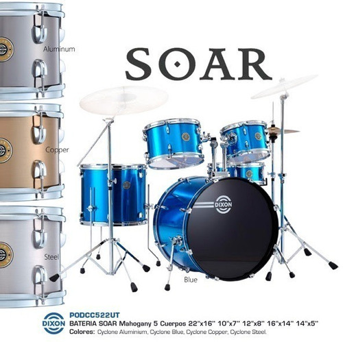 Bateria Dixon Soar Mahogany 5 Cuerpos Color Aluminium