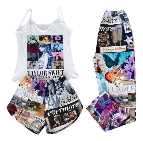 Pijama De Taylor Swift Mujer 3 Piezas Pantalón Short Blusa
