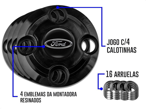 Imagem 7 de 7 de Jogo Calotinhas Centrais Ford Ka Fiesta Aro 13 14 15 4x108