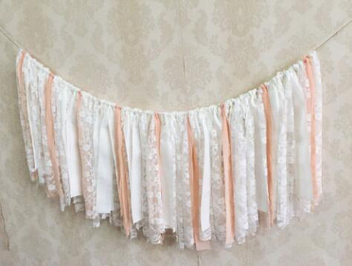 Blanco Encaje Flor Rosa Lazo Shabby Chic Guirnalda Rag Tie