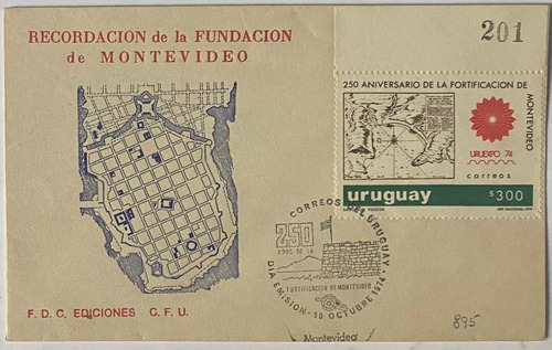 Sobre Primer Día, 1974, Fortificación De Montevideo, 895 Sp7