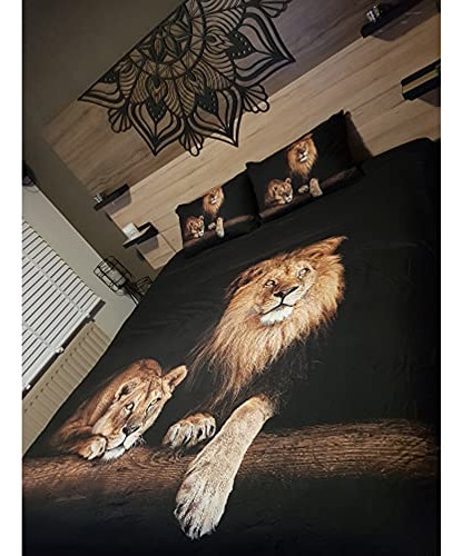 Juegos De Funda De Edredón Y Colcha Holiyjog Lion, Lino Negr