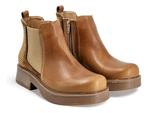 Bota Borcego Penelope 01299 Cuero Camel Livianas Acolchadas