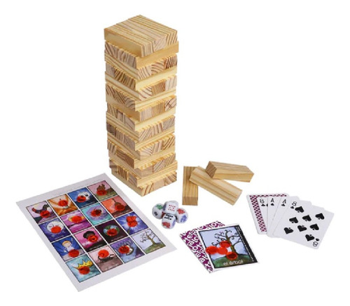 Novelty Set De Juegos 3 En 1 Poker Loteria Y Torre De Madera