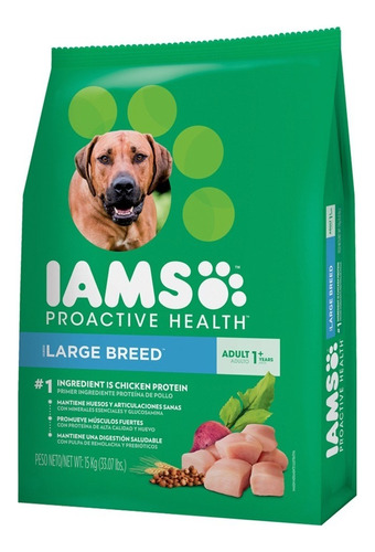 Alimento Iams Proactive Health para perro adulto de raza grande y gigante sabor pollo en bolsa de 15 kg