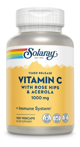 Vitamina C 1000mg Solaray 100caps Veg Se Sabor Neutro