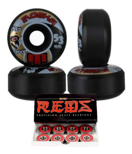 Roda Skate Moska 53mm 53d Street Preta + Redbones Original 8