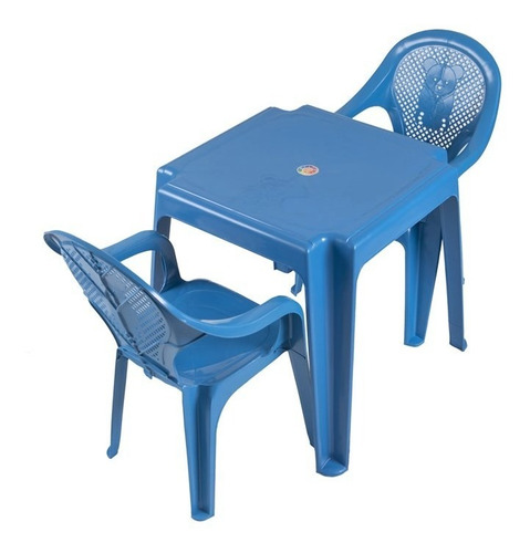 Mesa Infantil Ursinho Com 02 Cadeiras Plásticas Várias Cor Cor Azul