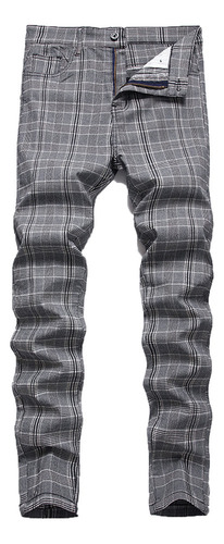 Pantalones Casuales Estampados A Cuadros De Moda Para Hombre