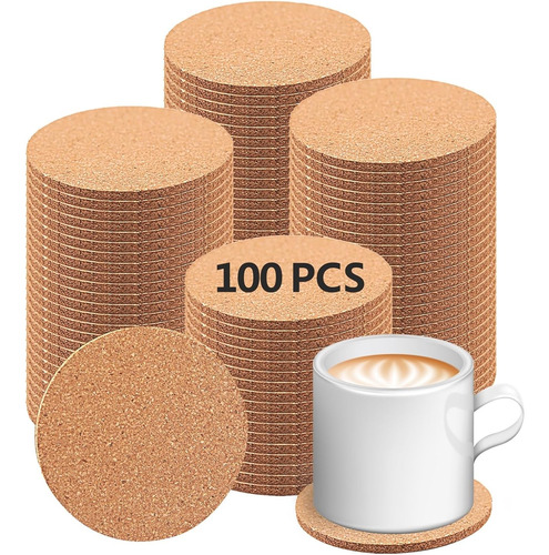 100 Posavasos De Corcho Blancos Absorbentes