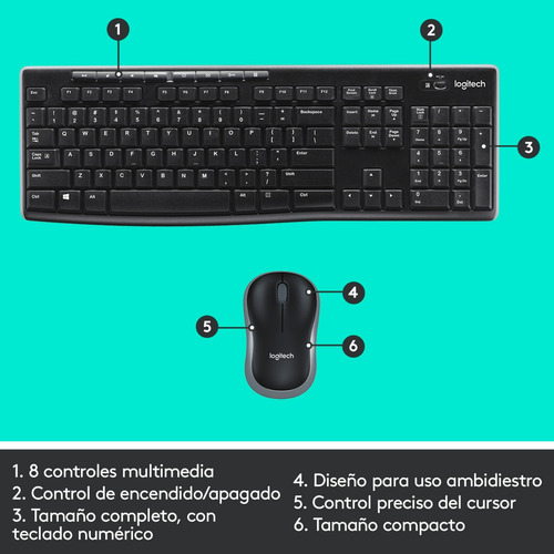 Imagen 7 de 9 de Kit de teclado y mouse inalámbrico Logitech MK270 Español Latinoamérica de color negro