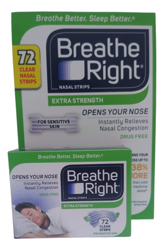 Breathe Right 72 Tiras Nasales Para Congestión Piel Sensible
