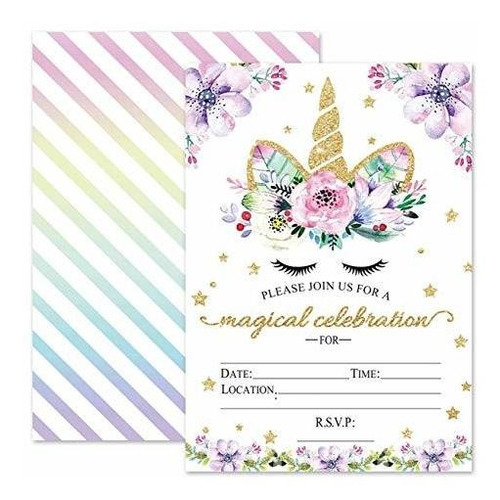 Paquetes De Fiesta - Unicornio Mágico Invitaciones De Cumple