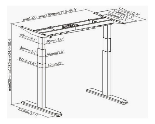 Mesa Com Regulagem Altura Elétrica Slikdesk High Sem Tampo
