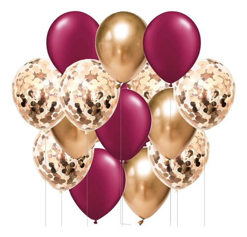 Globos De Confeti De Oro Rosa Burdeos De 15 Piezas Para Deco