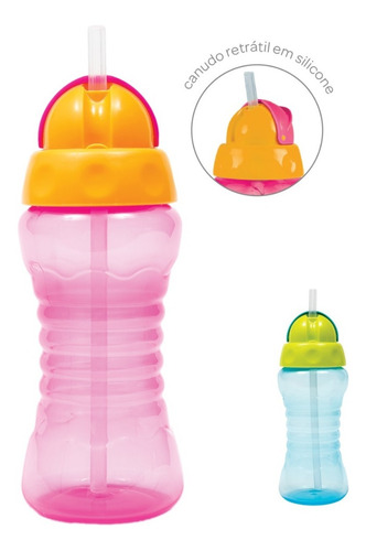 Garrafinha Fresh Copo Com Canudo De Silicone 300ml Buba Rosa