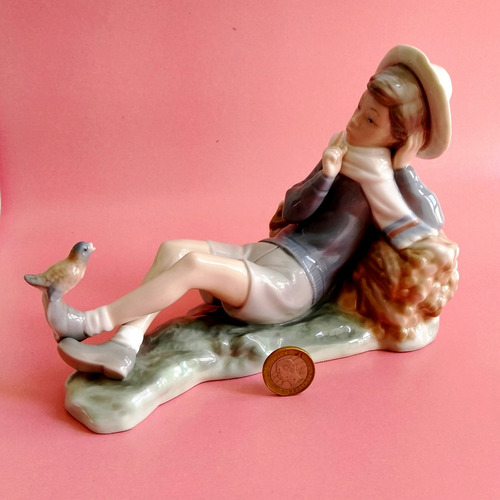 Bonita Figura Porcelana Lladró Años 70 Pastorcillo Y Pájaro (Usado)