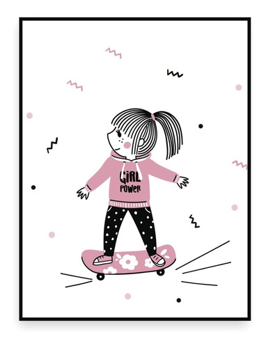 Imagen 1 de 1 de Cuadro 30x40 - Infantil - Nena Skate - Girl Power - Rosa