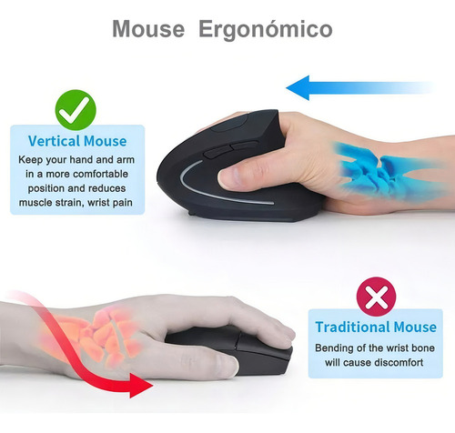 A Ratón Vertical Inalámbrico Ergonómico Recargable 2,4 G