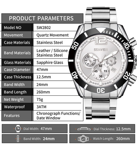 Sunven Relojes De Pulsera Para Hombre Cronógrafo Resistente
