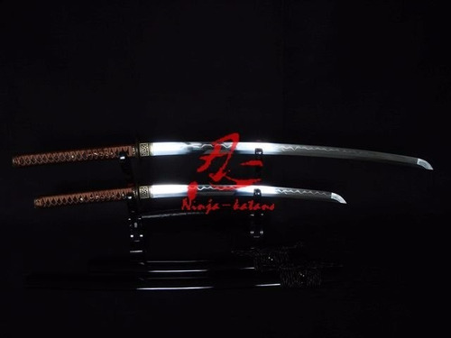 Imagem 9 de 9 de Conjunto Katana Wakizashi Daisho Espada Samurai Aço Damasco