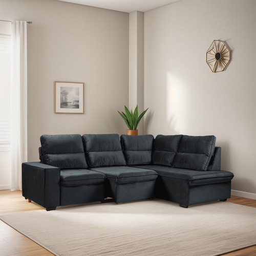 Sofá Com Chaise Retrátil Reclinável Assento Com Molas Bonnel
