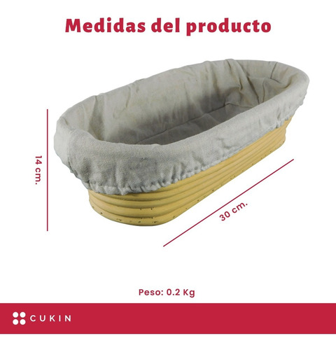 Imagen 2 de 7 de Banneton Ovalado De 30 X 14 Cm - Cesta De Rattan - Cukin